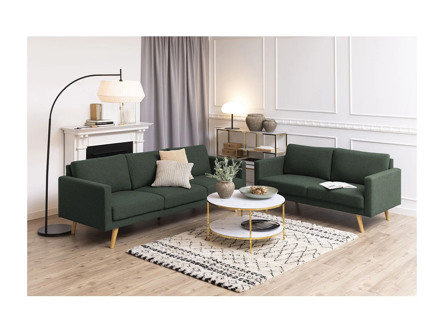 Table basse ronde effet marbre en verre et métal 2 niveaux