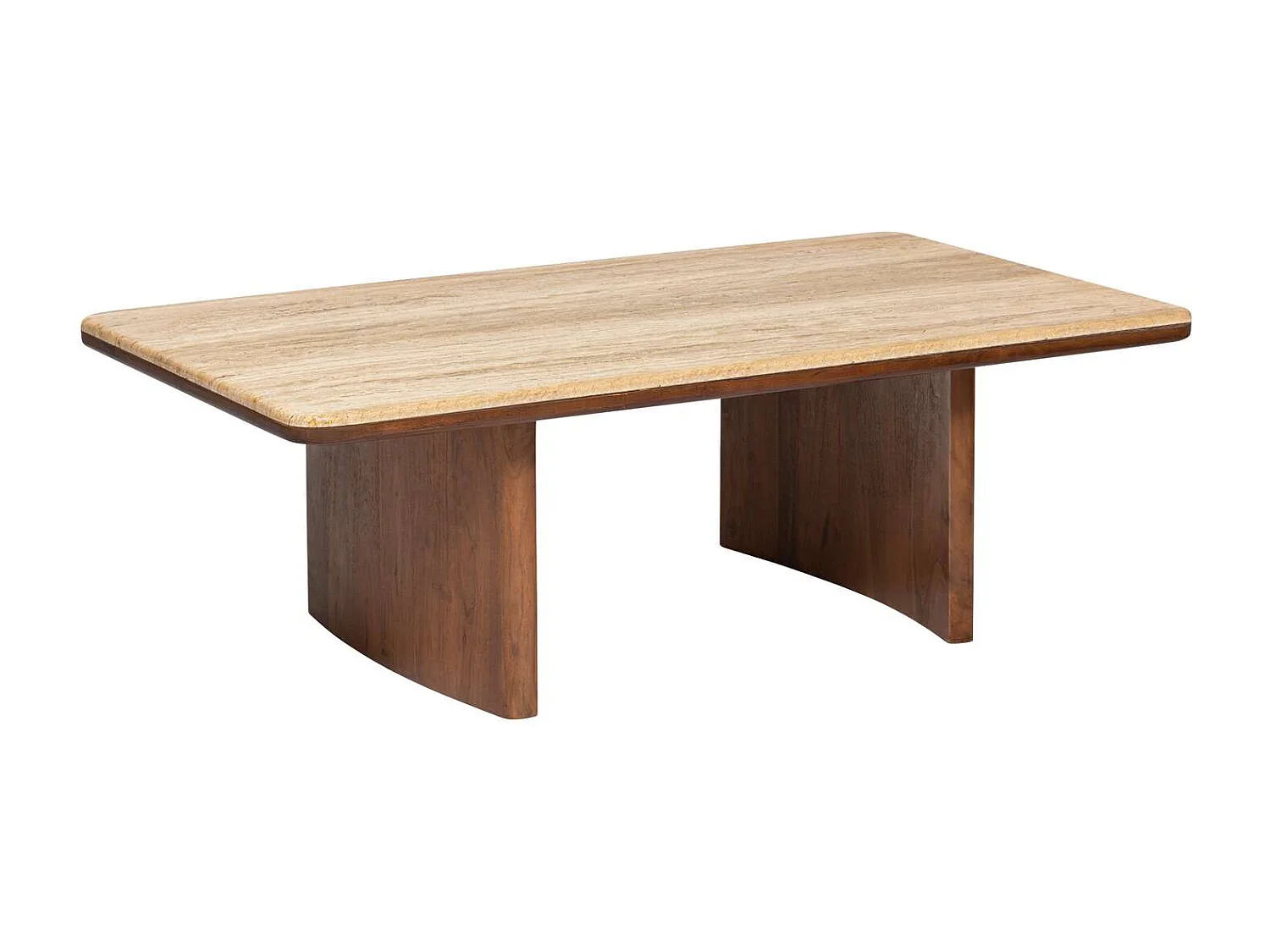 Table basse en acacia et travertin JIVAN - Marron