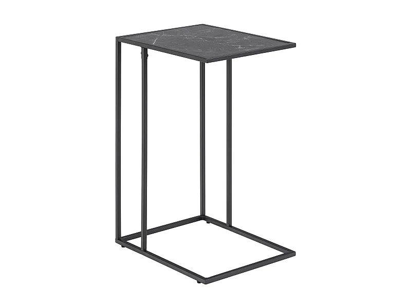 Table d'appoint ou à café rectangulaire haute effet marbre en Mélamine et Métal - L. 43 cm x H. 63 cm - Noir