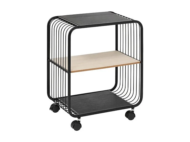 Étagère à roulettes 2 niveaux en métal et bois - Noir