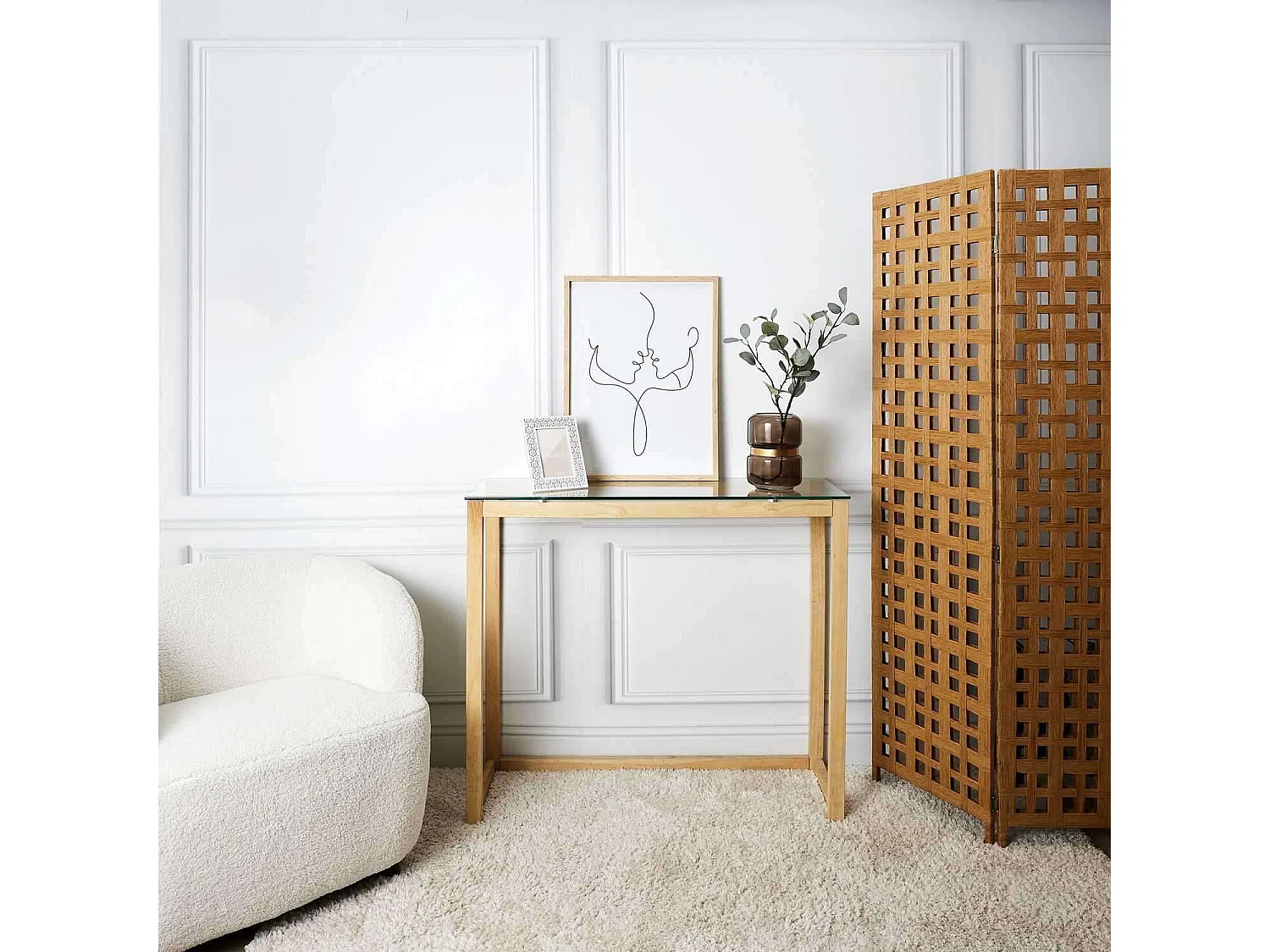 Console en verre et bois - Marron et transparent
