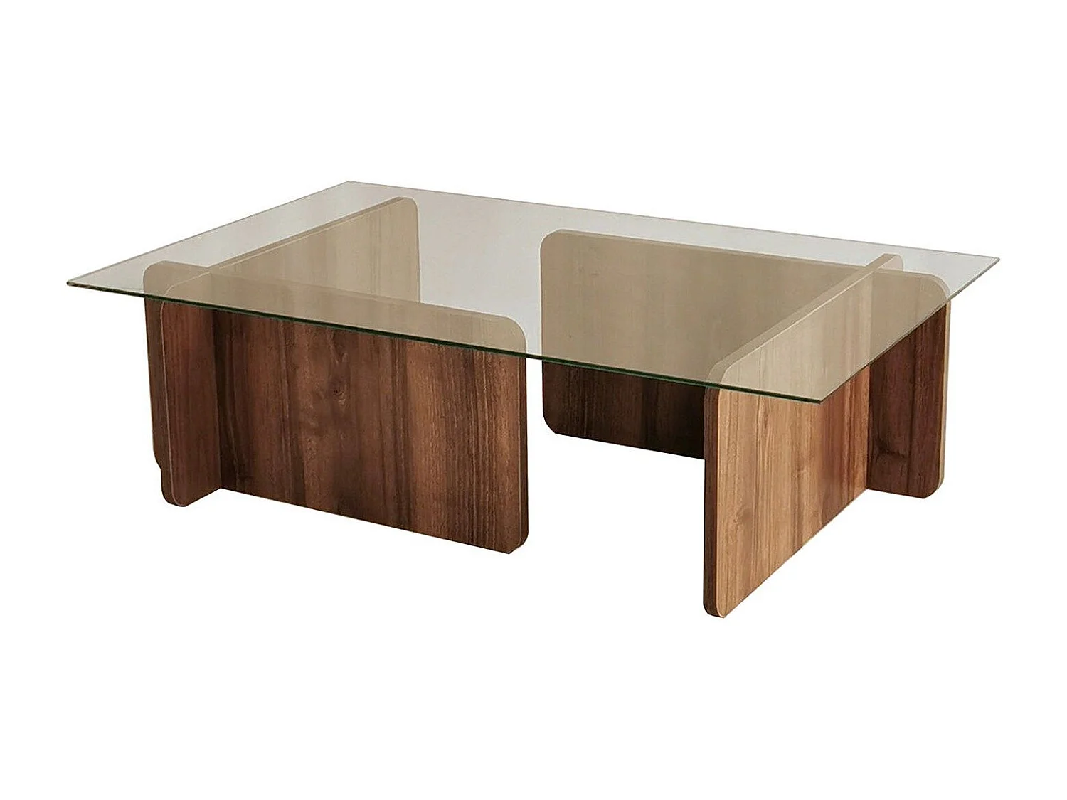 Table basse rectangulaire en panneaux de particules et verre long.105cm x larg.65cm - Marron foncé