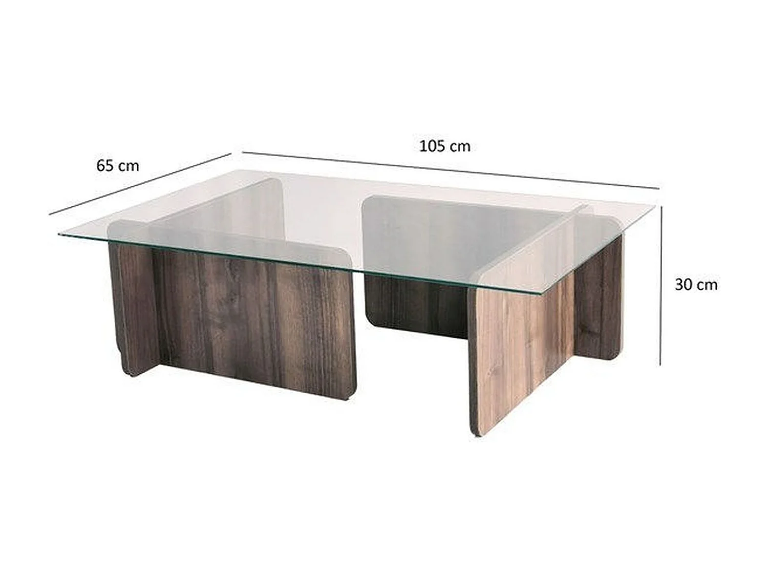 Table basse rectangulaire en panneaux de particules et verre long.105cm x larg.65cm - Marron foncé