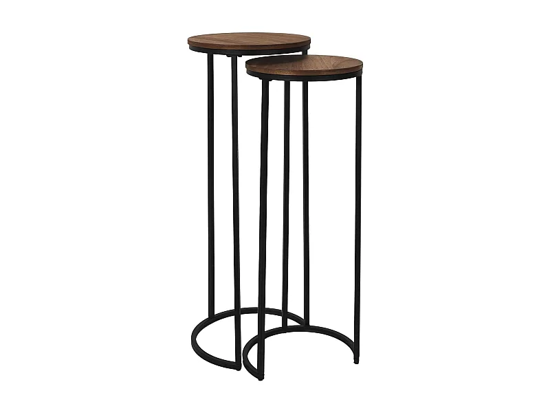 Lot de 2 selettes gigognes effet acacia et métal VISBY - Marron et noir