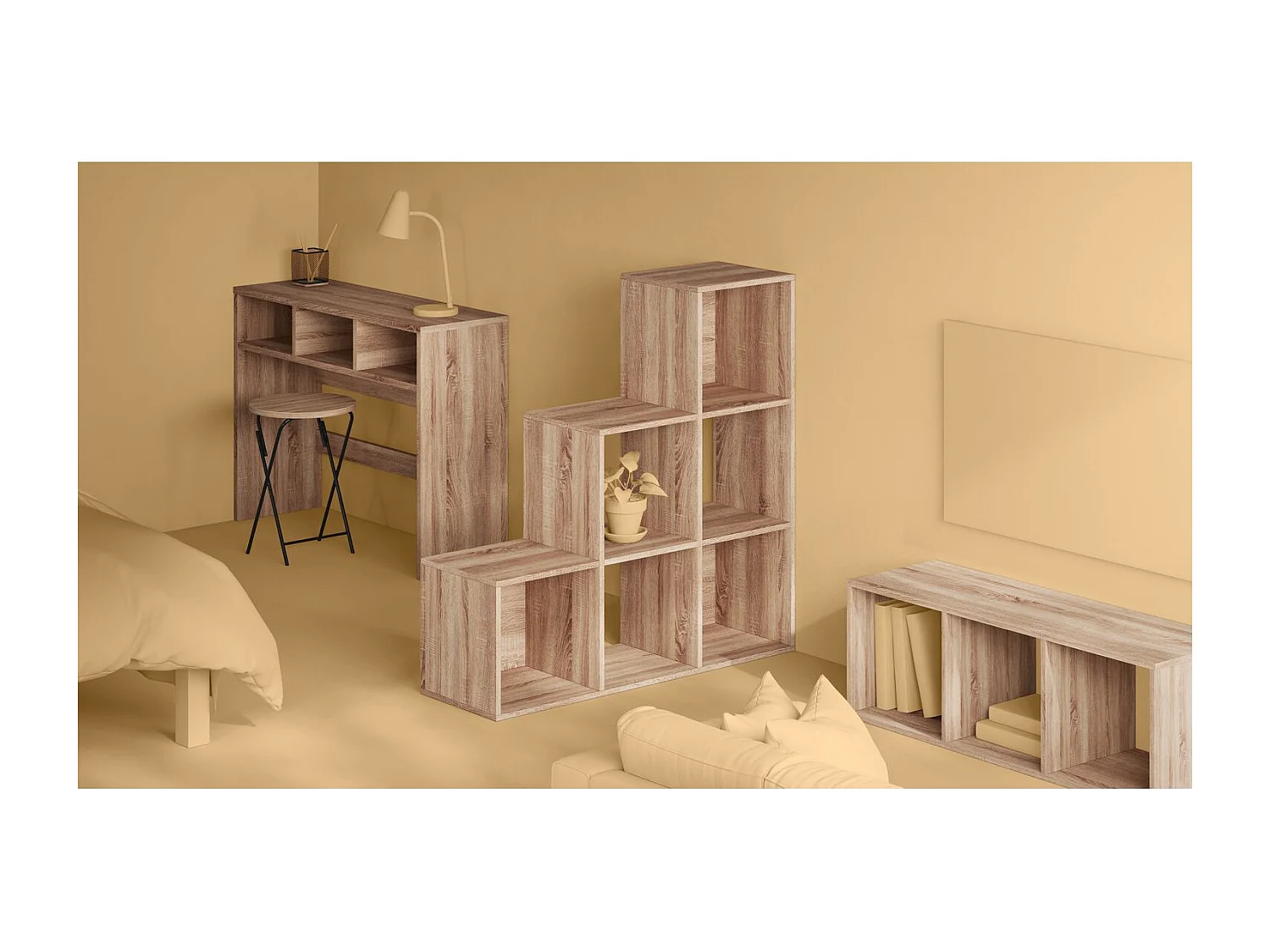 Lot de 10 tabourets pliants effet bois et métal - Beige et noir