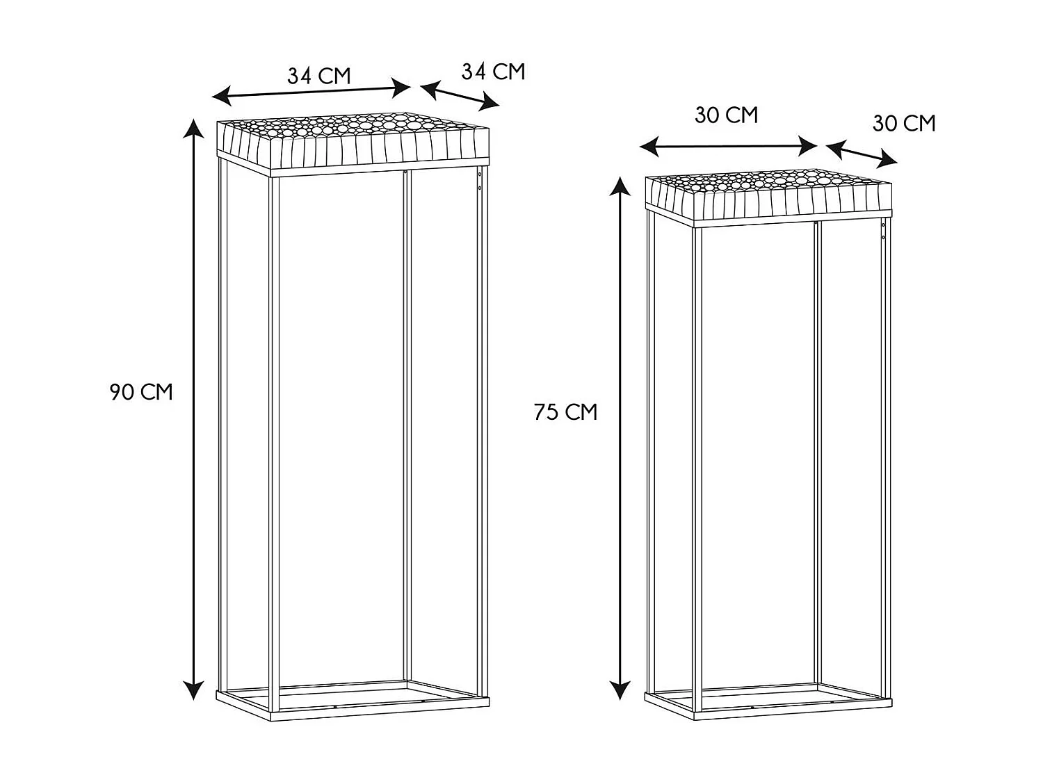Set de 2 sellettes gigognes effet rondin de bois en bois et métal - Blanc et marron