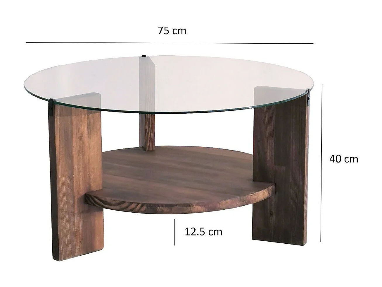 Table basse ronde en verre et panneaux de particules - Diam. 75cm H. 40cm - Marron