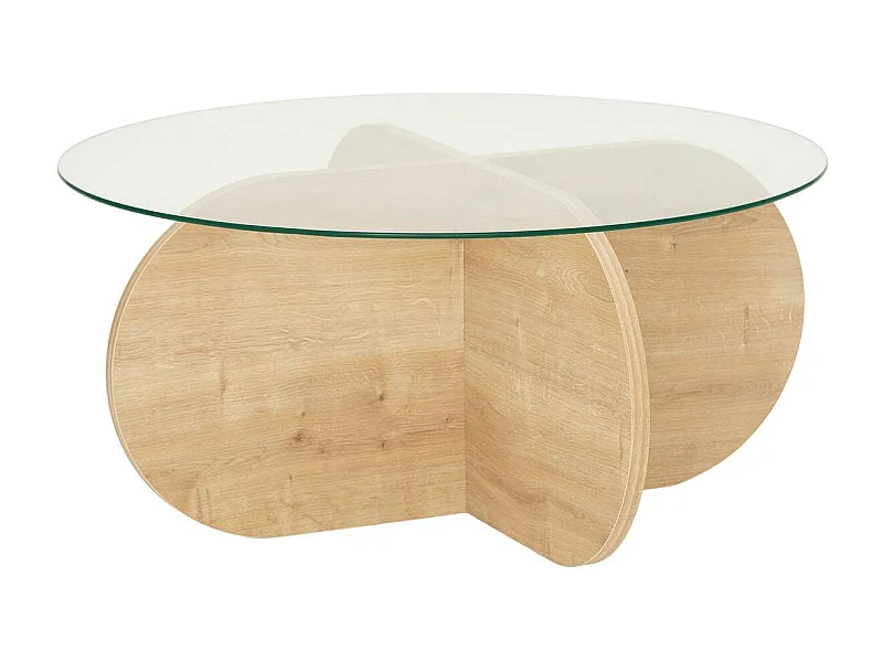 Table basse ronde Luminix en verre et bois - Beige