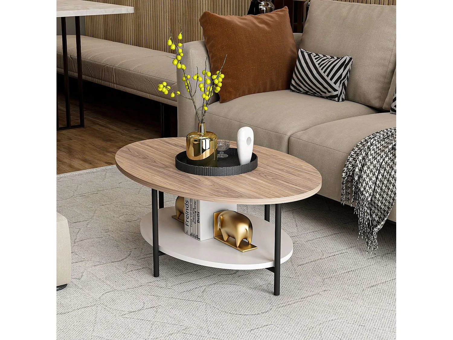 Table basse 1 étagère Ombeline en bois - Beige et blanc