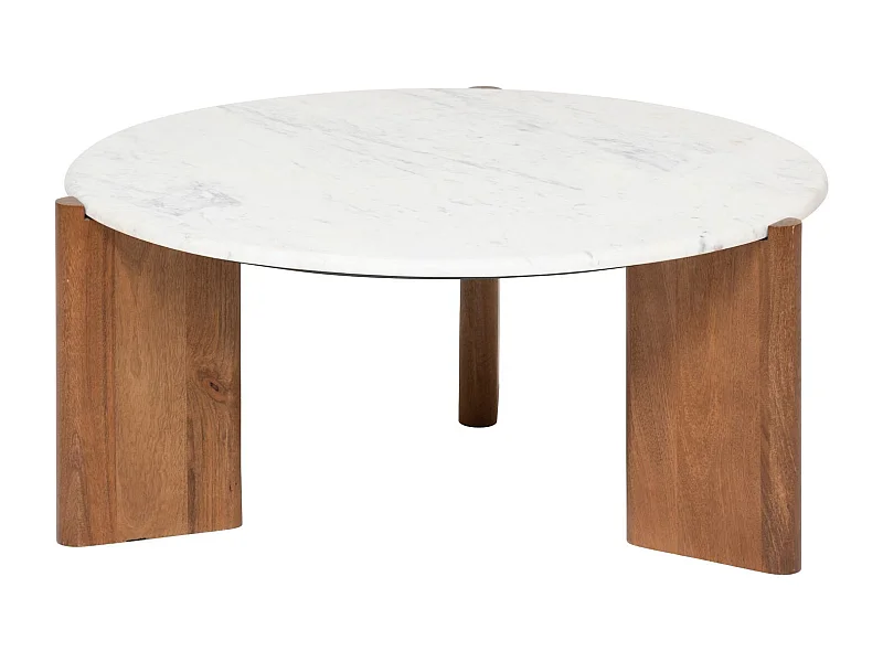 Table basse ronde en marbre et bois massif NANDA - Blanc