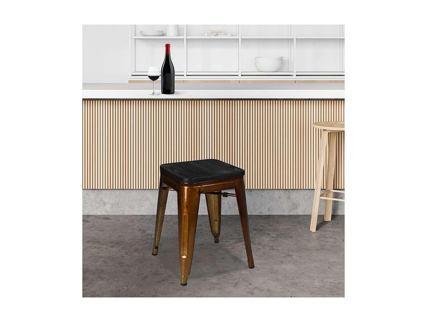 Lot de 4 tabourets vintage Liv H46 cm - Métal doré