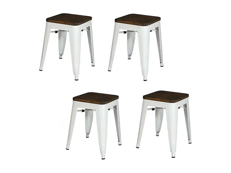 Lot de 4 tabourets vintage Liv H46 cm - Blanc mat
