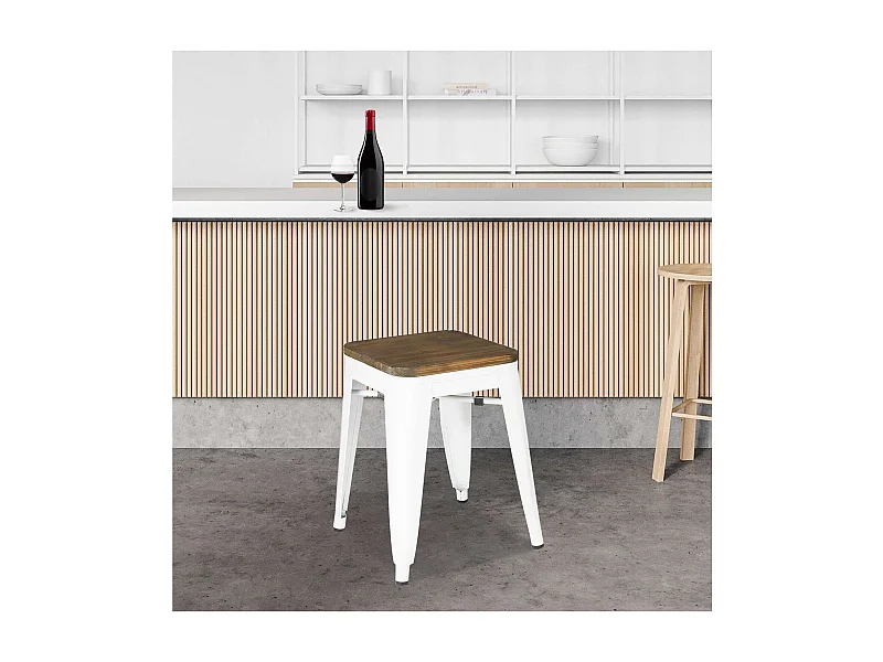 Lot de 4 tabourets vintage Liv H46 cm - Blanc mat