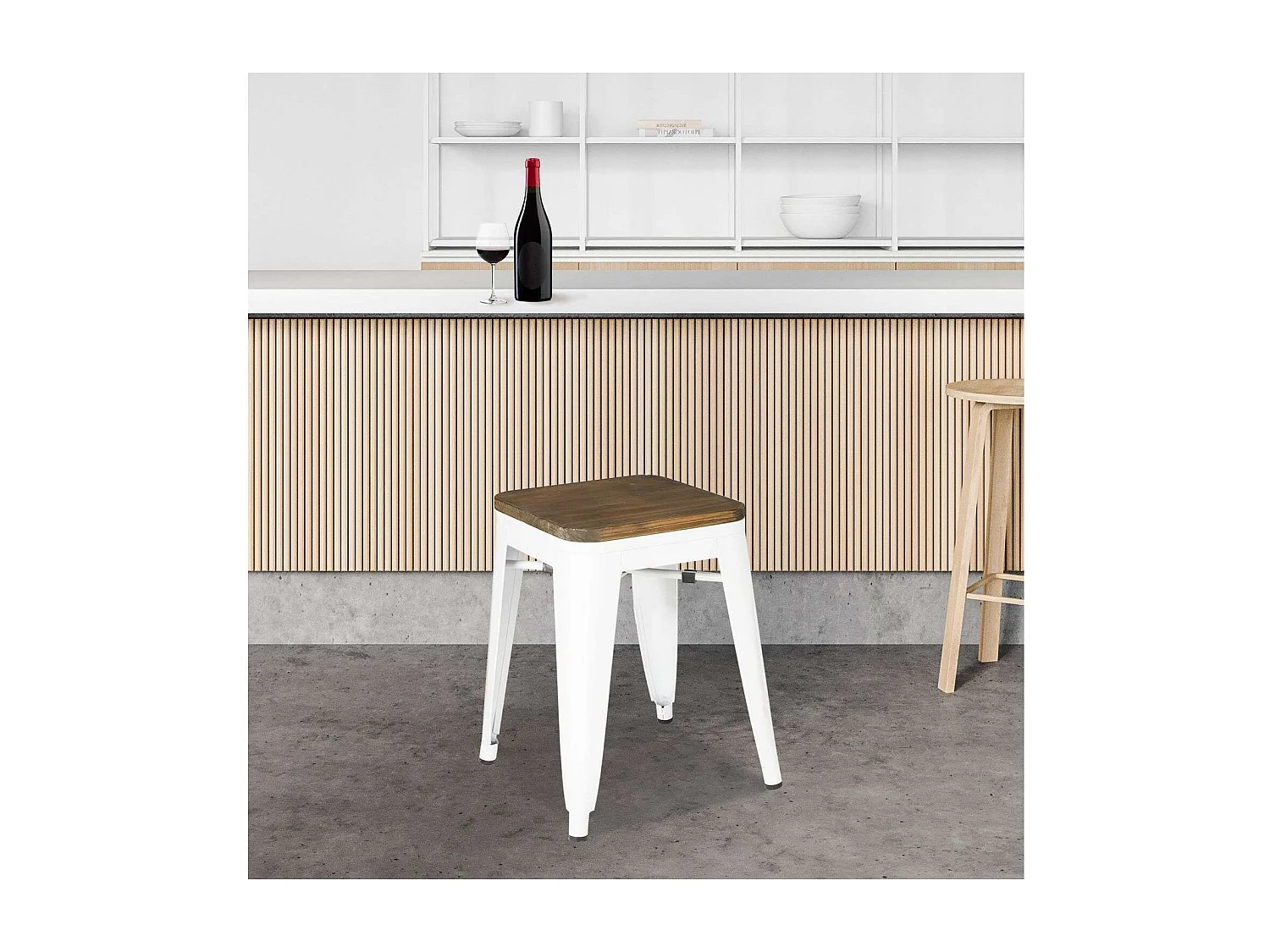 Lot de 4 tabourets vintage Liv H46 cm - Blanc mat