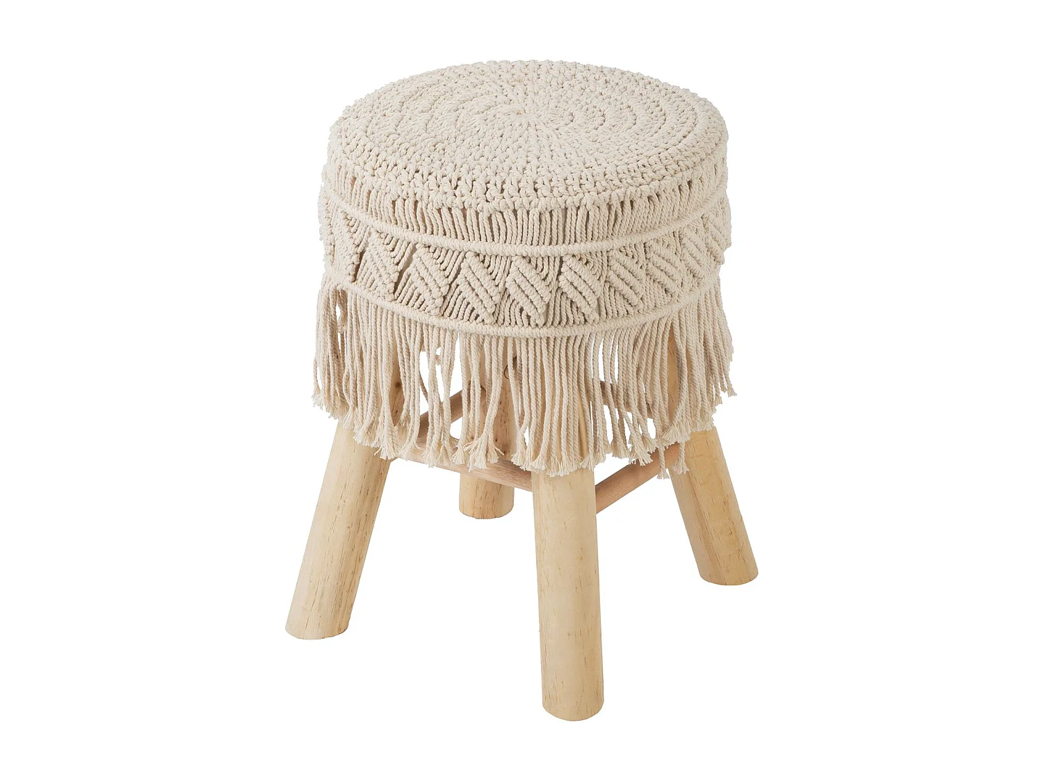 Tabouret en macramé Savana - H. 42 cm - Beige