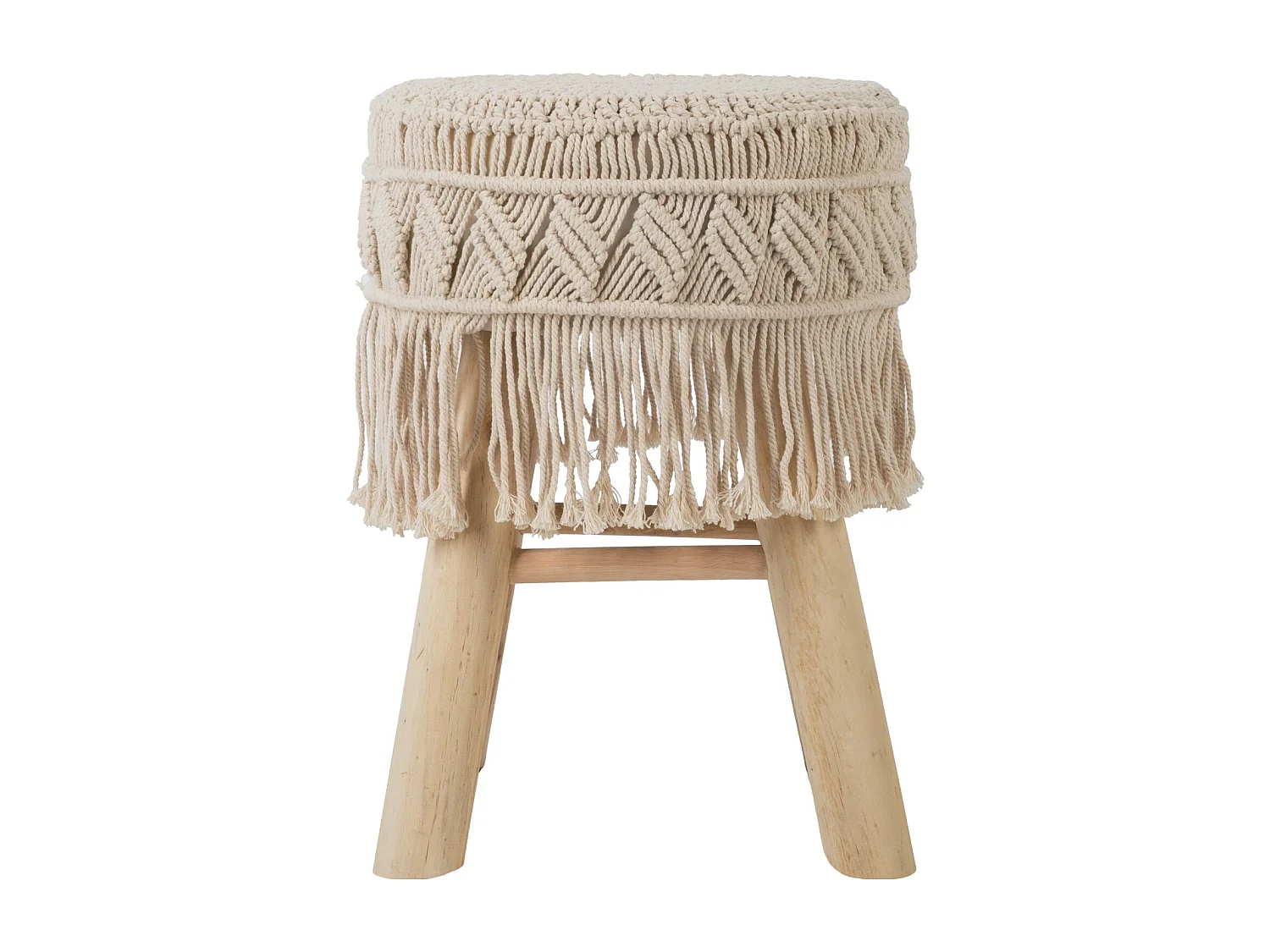 Tabouret en macramé Savana - H. 42 cm - Beige