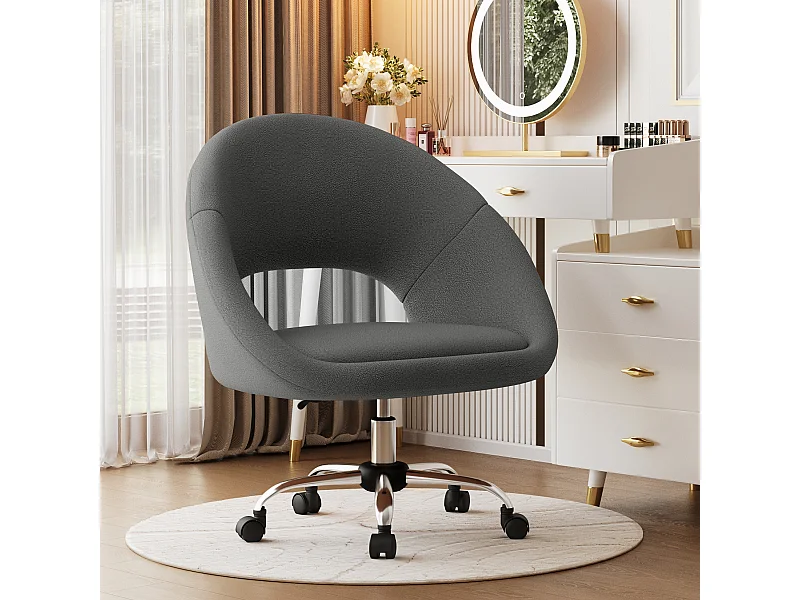 Bürostuhl Schminkstuhl,Homeoffice Stuhl mit Armlehnen,Drehstuhl mit Rrollen Boucle-Gewebe,höhenverstellbar,für Schminktisch,Arbeitszimmer, Schlafzimmer,150kg