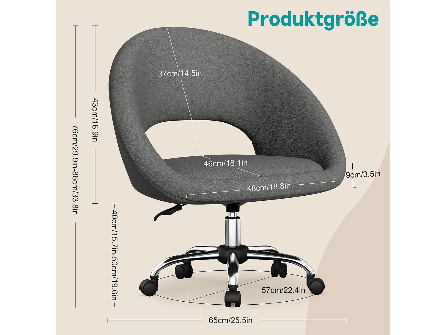 Bürostuhl Schminkstuhl,Homeoffice Stuhl mit Armlehnen,Drehstuhl mit Rrollen Boucle-Gewebe,höhenverstellbar,für Schminktisch,Arbeitszimmer, Schlafzimmer,150kg