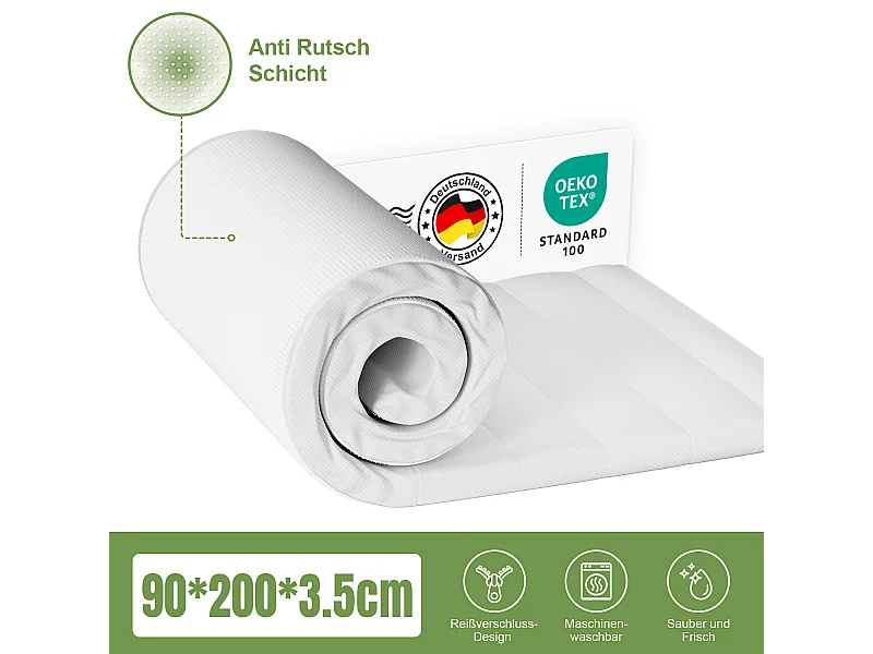 Topper - Topper 90x200 cm - Matratzentopper 3.5cm Höhe - ergonomisch und atmungsaktiv - Topper für Kinder und Erwachsene - Mit bequemem Komfortschaum