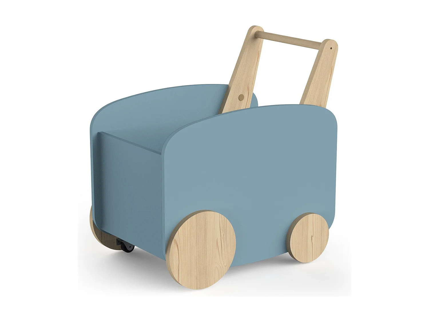 Carro de almacenaje escandinavo con ruedas - Azul tormenta y madera natural - 49,8 x 35 x 52,5 cm