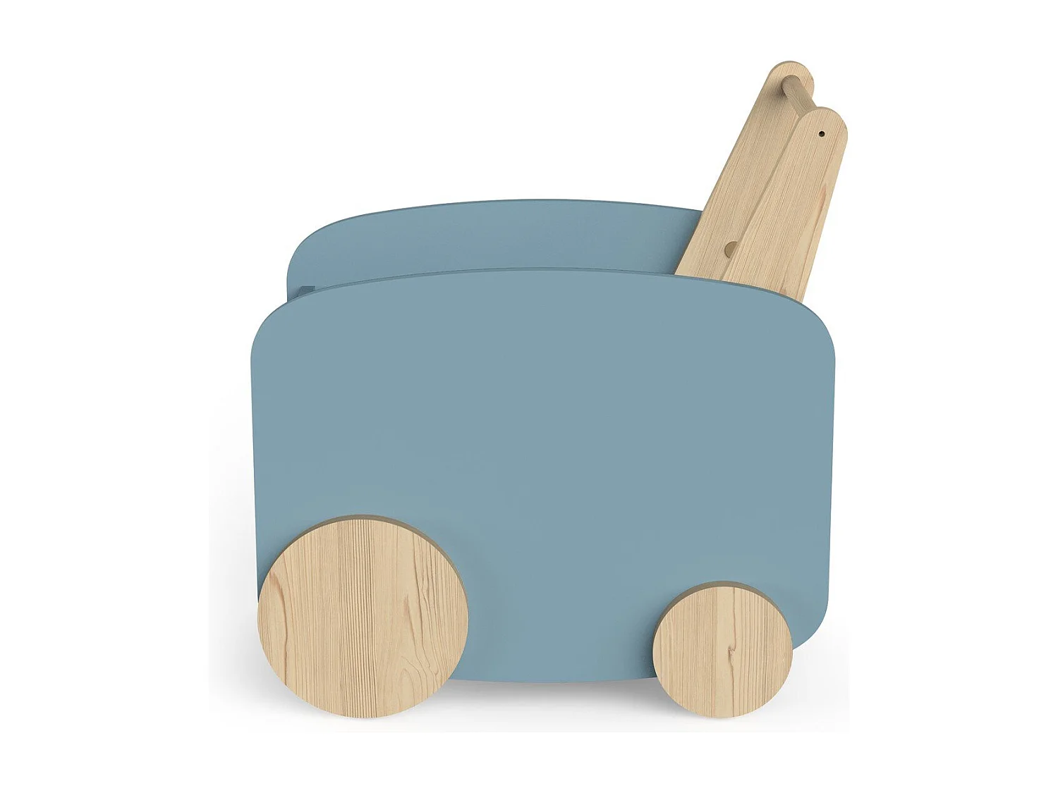 Carro de almacenaje escandinavo con ruedas - Azul tormenta y madera natural - 49,8 x 35 x 52,5 cm
