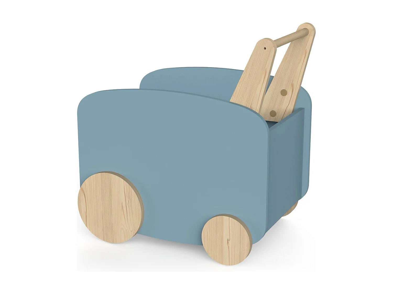 Carro de almacenaje escandinavo con ruedas - Azul tormenta y madera natural - 49,8 x 35 x 52,5 cm