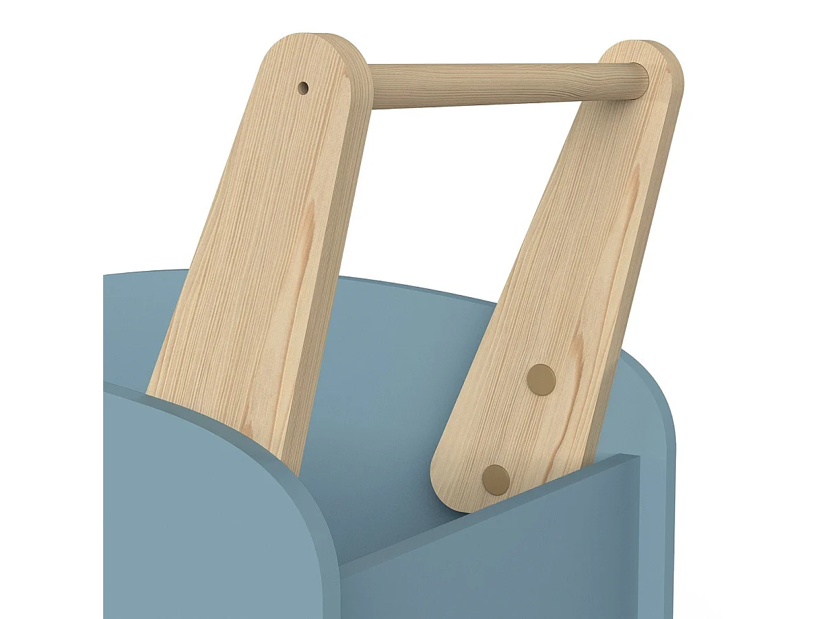 Carro de almacenaje escandinavo con ruedas - Azul tormenta y madera natural - 49,8 x 35 x 52,5 cm