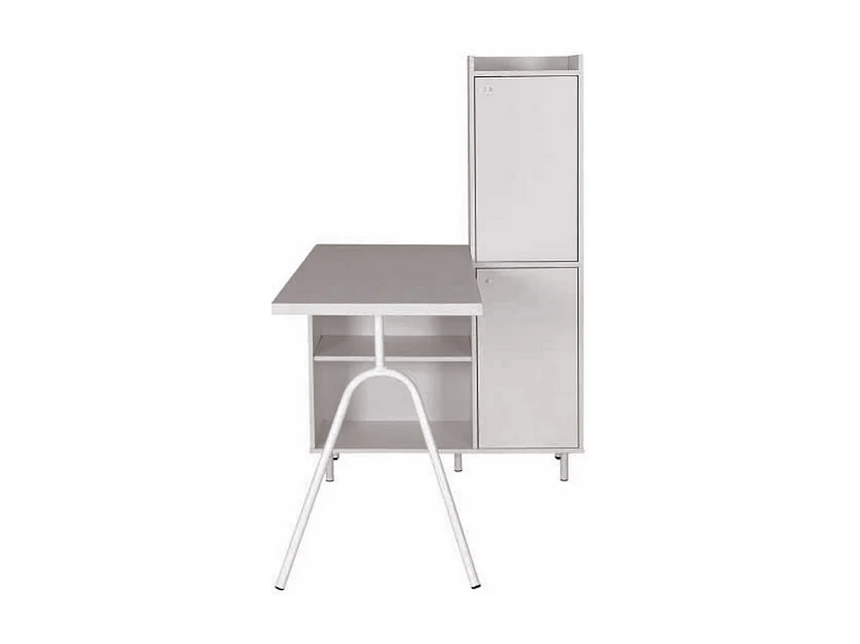 Bureau Pied métallique Arc et Armoire Blancs L 89.8 H 141.5 P 120 cm