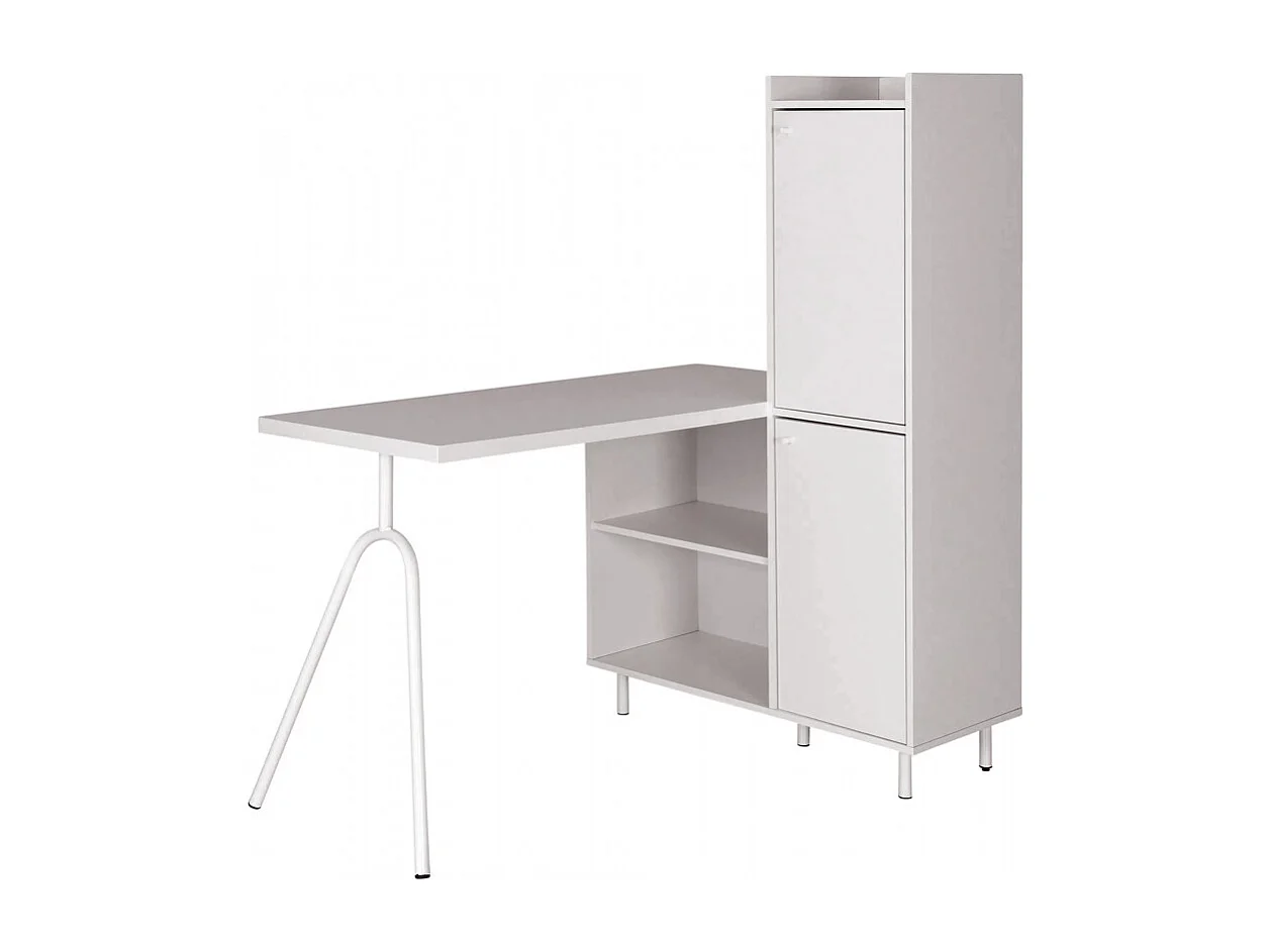 Bureau Pied métallique Arc et Armoire Blancs L 89.8 H 141.5 P 120 cm