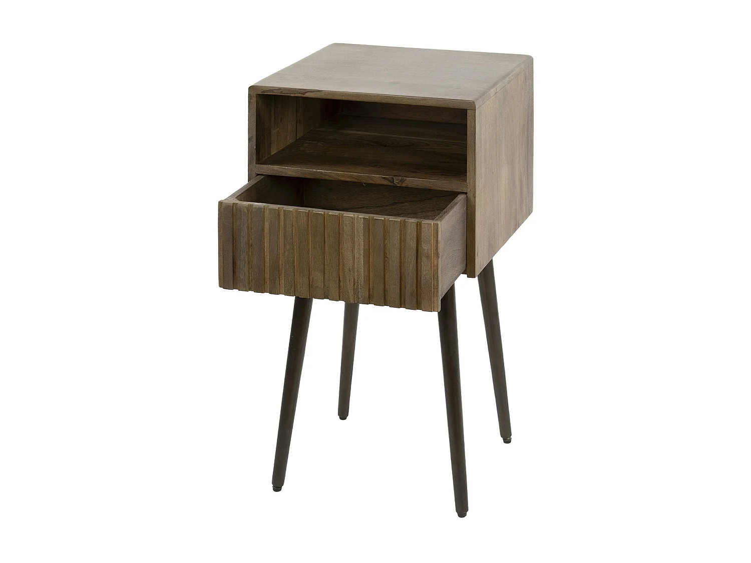 Table de chevet bois brun, tiroir rainuré & niche NAKO