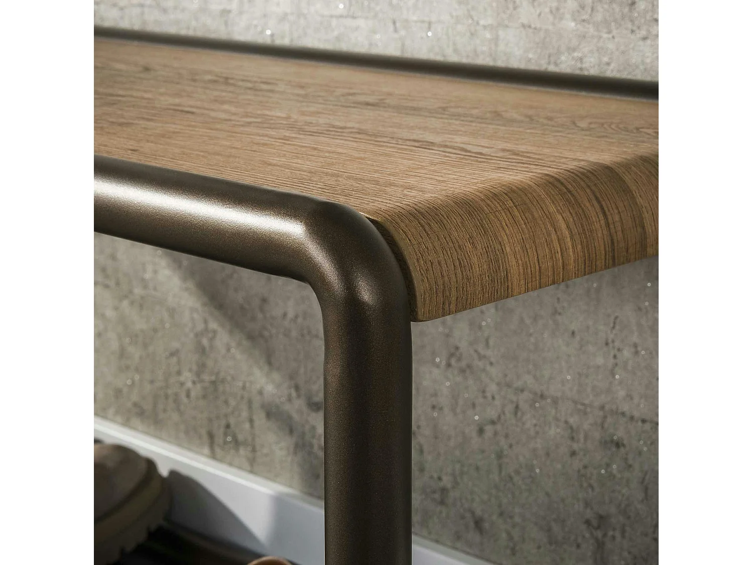 Banc à chaussures effet bois et métal cuivré HELSINKI