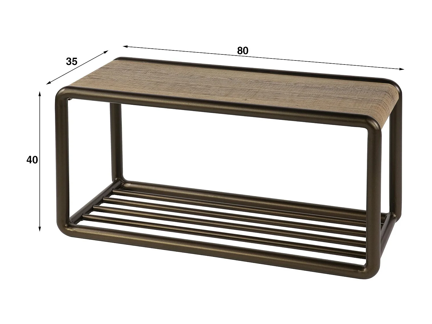 Banc à chaussures effet bois et métal cuivré HELSINKI