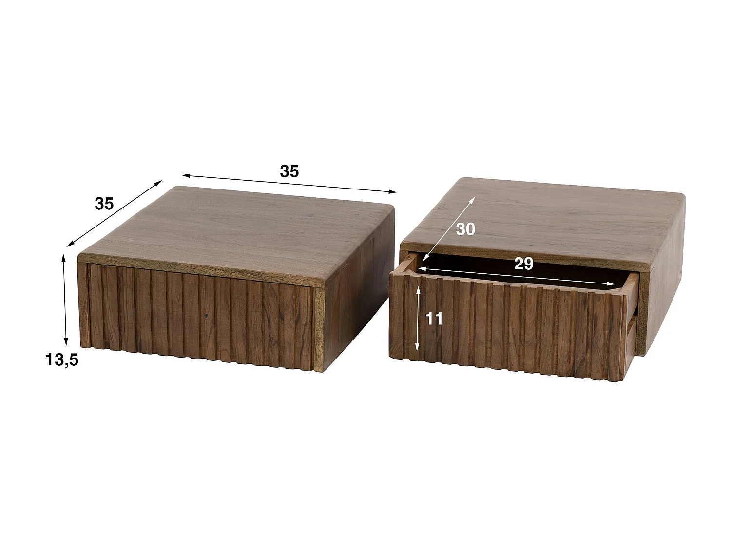 Table de chevet murale bois brun, tiroir rainuré (x2) NAKO