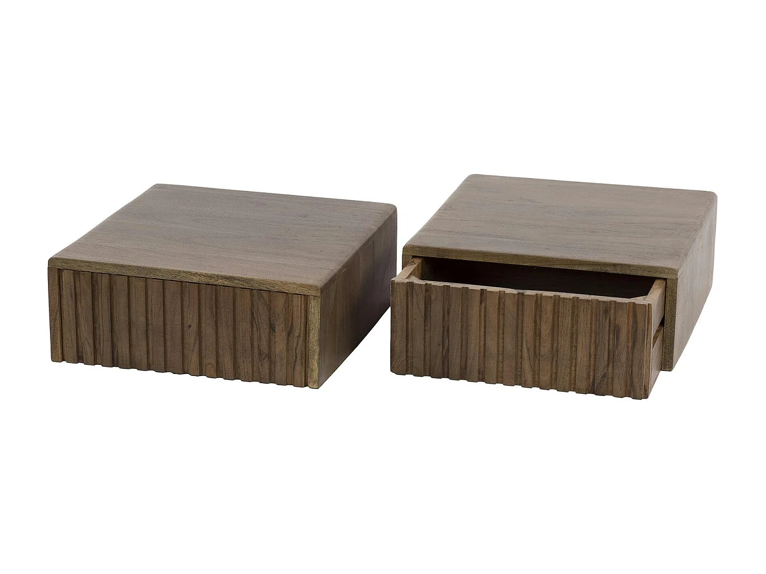 Table de chevet murale bois brun, tiroir rainuré (x2) NAKO