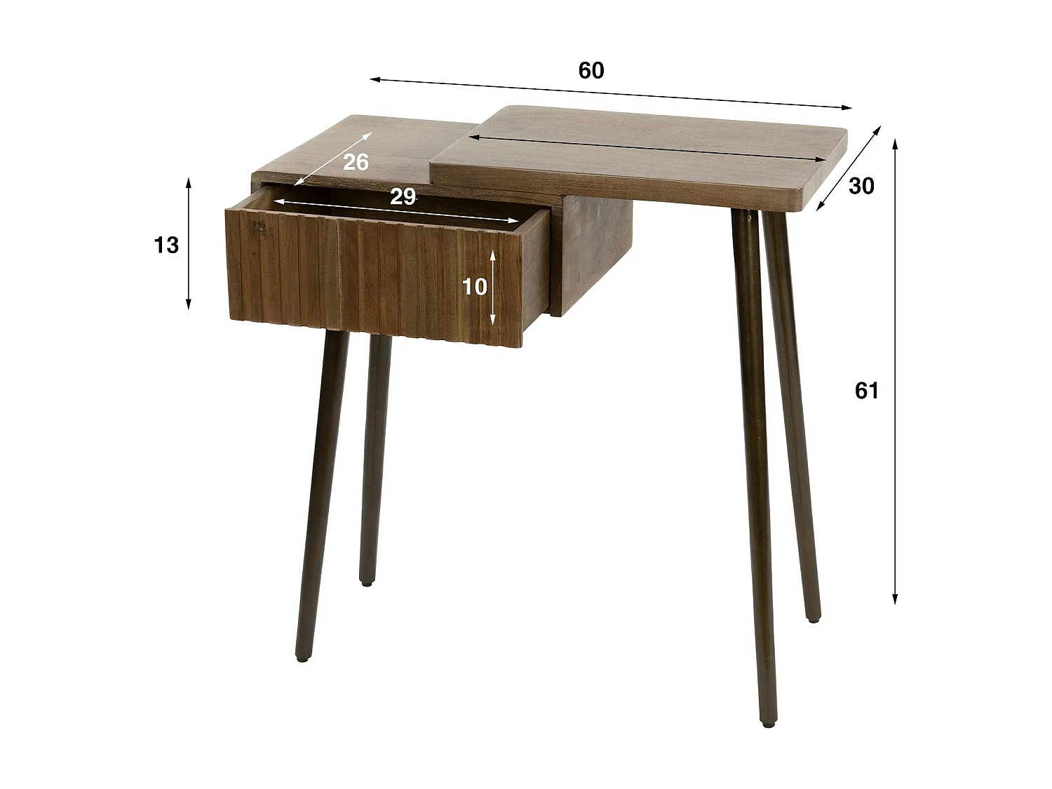 Table de chevet bois brun 2 plateaux & tiroir rainuré (D) NAKO