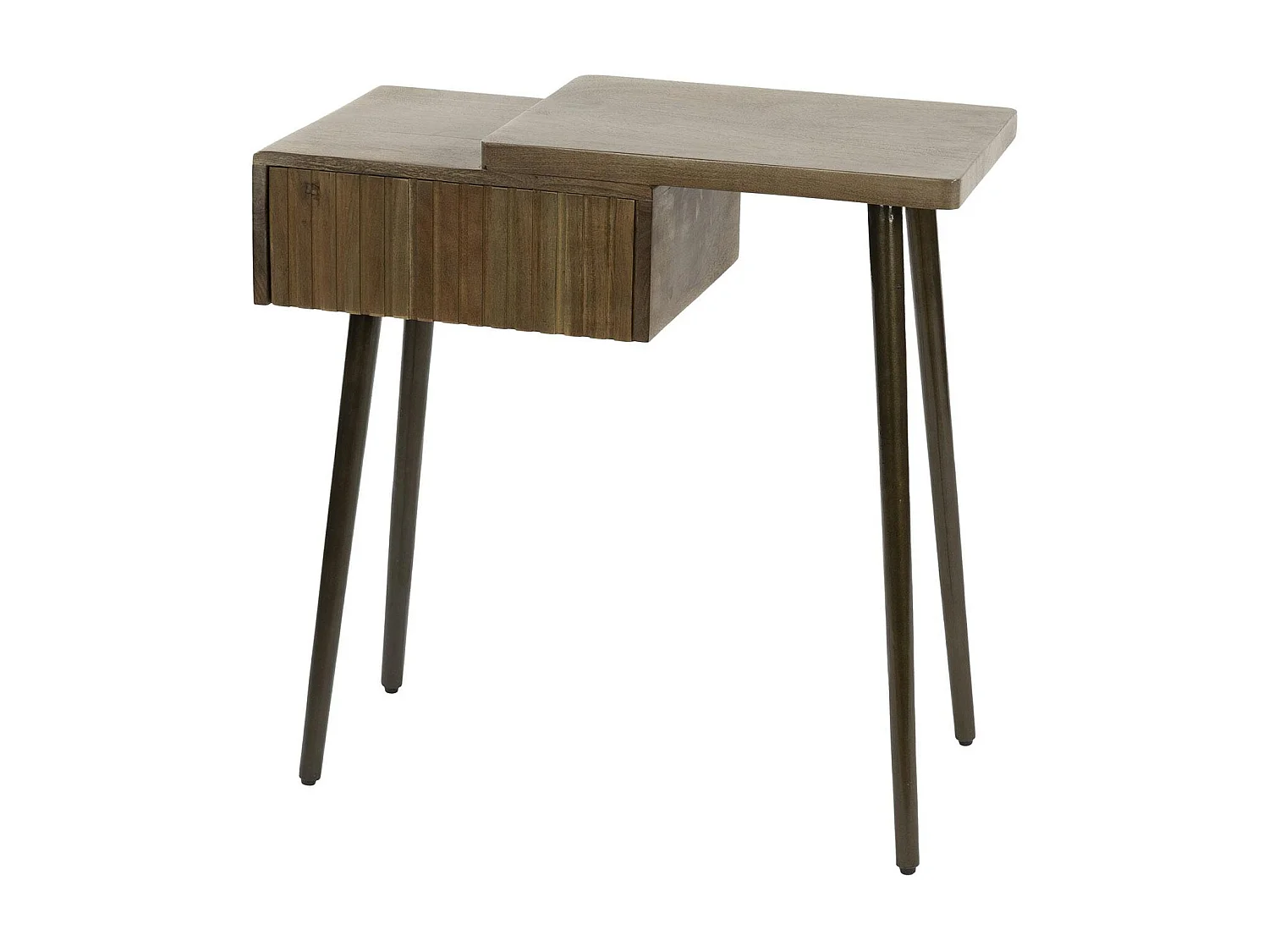 Table de chevet bois brun 2 plateaux & tiroir rainuré (D) NAKO