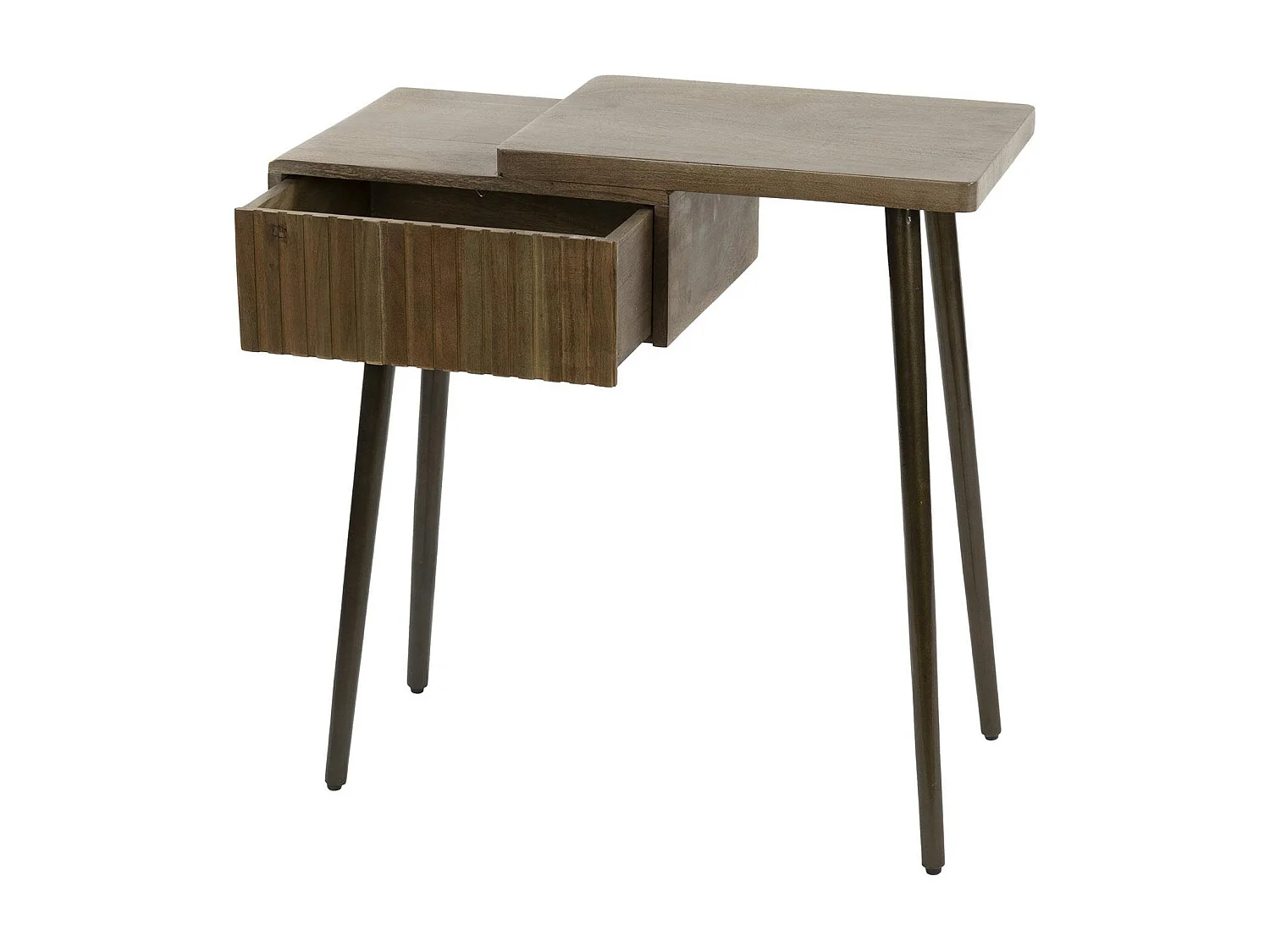 Table de chevet bois brun 2 plateaux & tiroir rainuré (D) NAKO