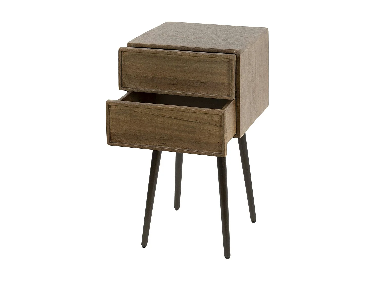 Table de chevet bois d’acacia brun, 2 tiroirs moulurés NAKO