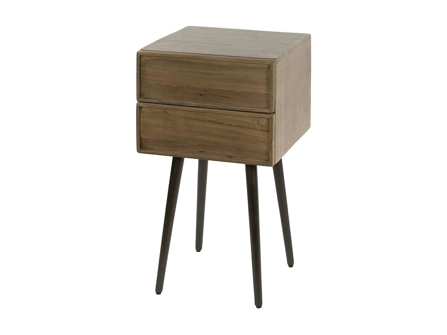 Table de chevet bois d’acacia brun, 2 tiroirs moulurés NAKO