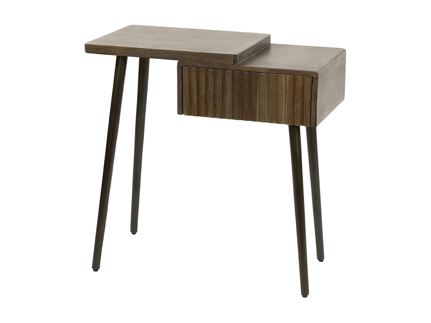 Table de chevet bois brun 2 plateaux & tiroir rainuré (G) NAKO