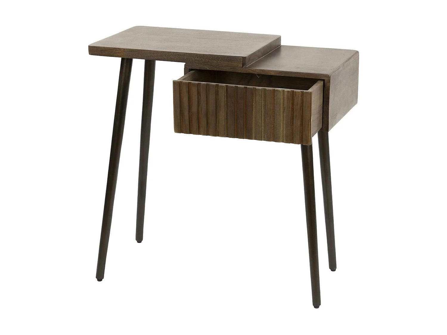 Table de chevet bois brun 2 plateaux & tiroir rainuré (G) NAKO