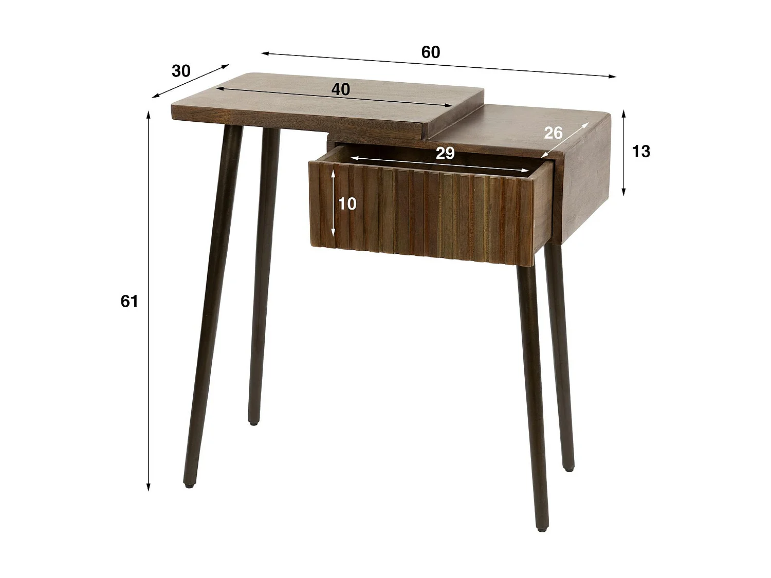 Table de chevet bois brun 2 plateaux & tiroir rainuré (G) NAKO