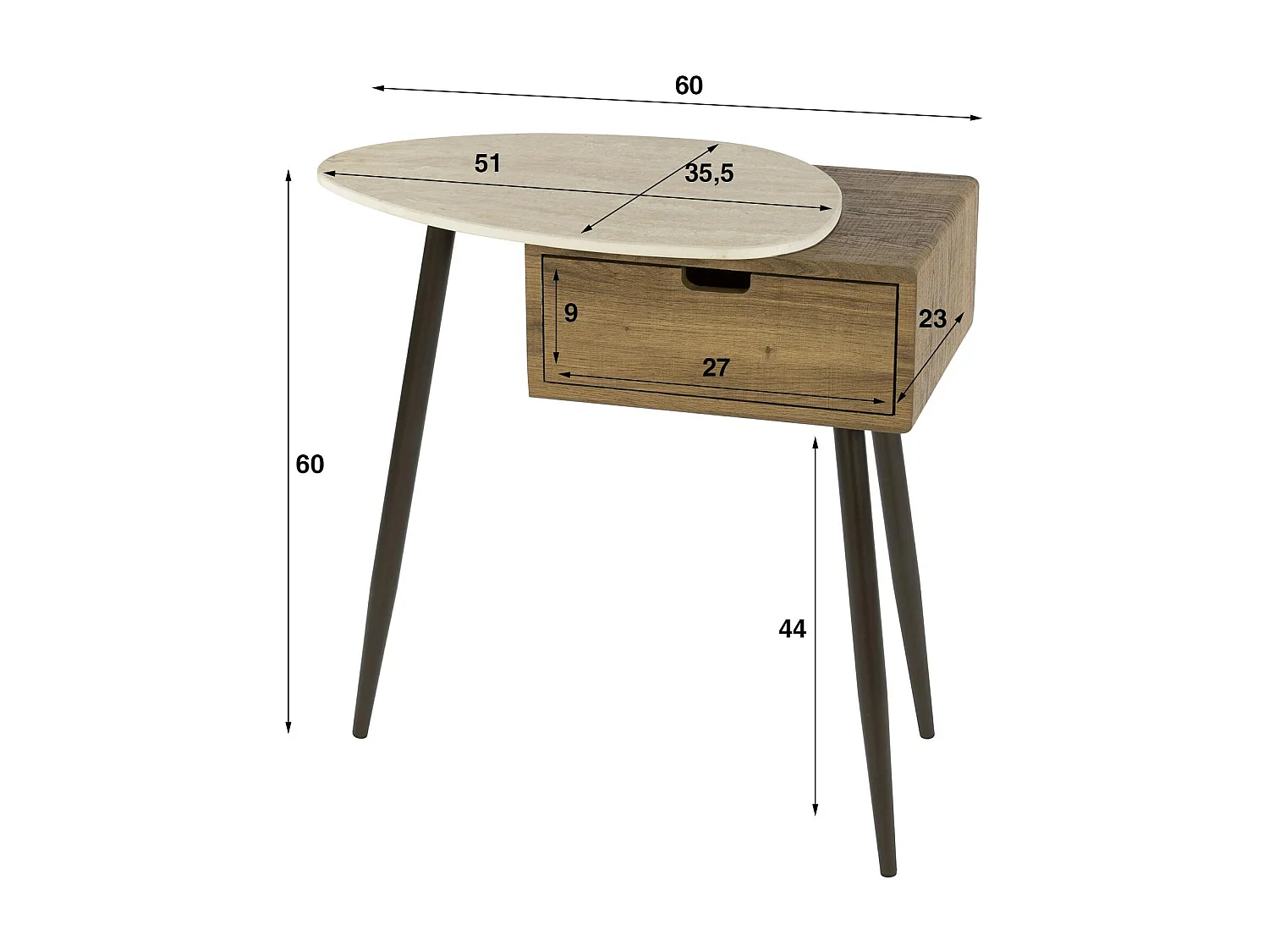 Table de chevet 1 tiroir, céramique et effet bois (G) ASCOLI