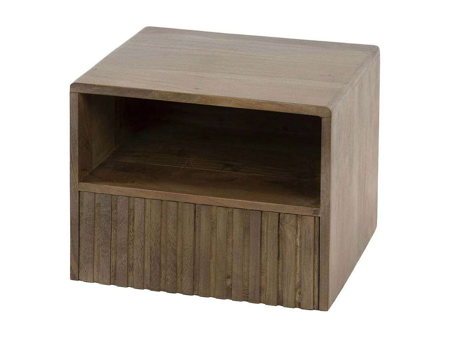 Table de chevet murale bois brun, tiroir & niche NAKO