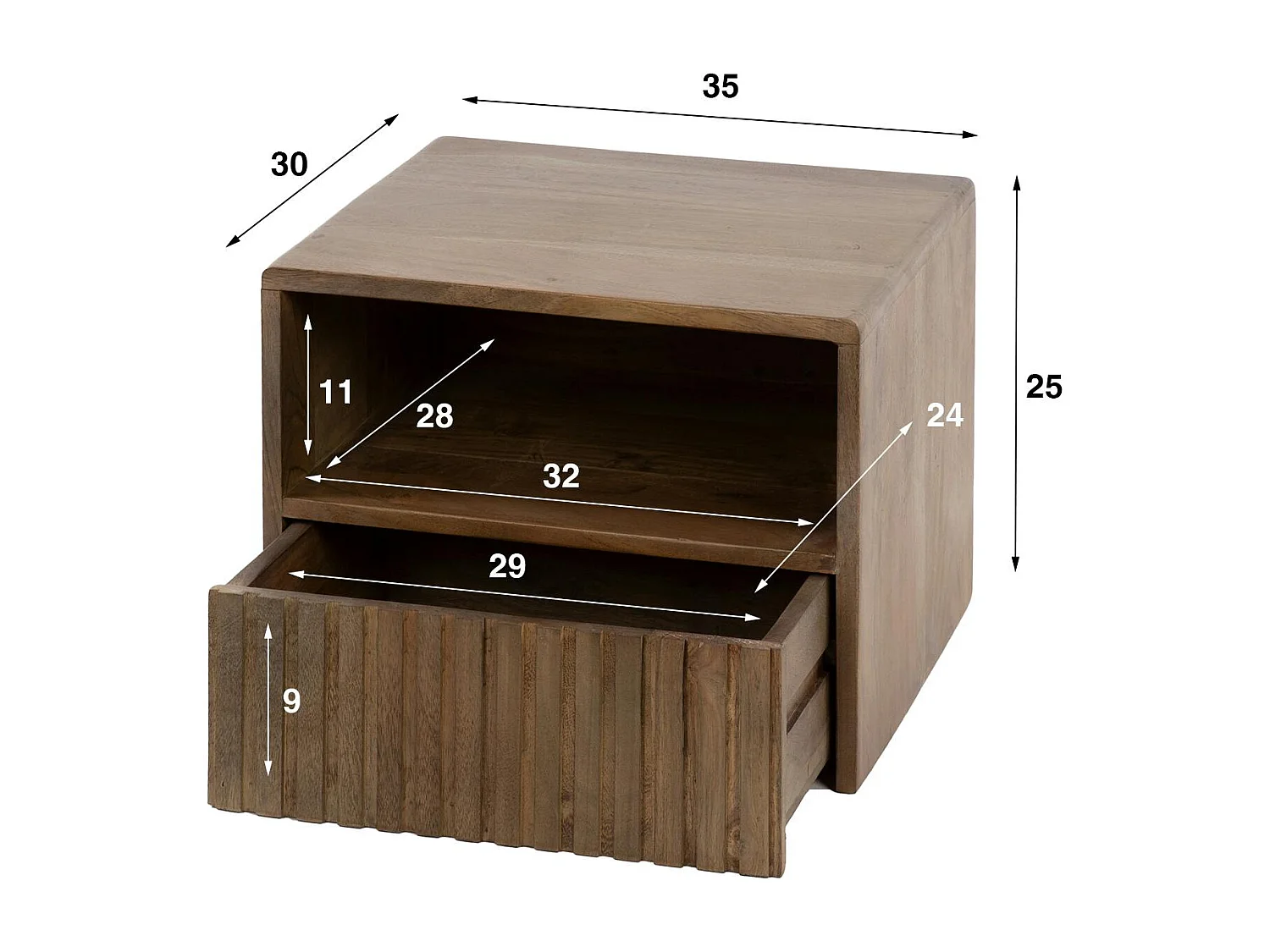 Table de chevet murale bois brun, tiroir & niche NAKO