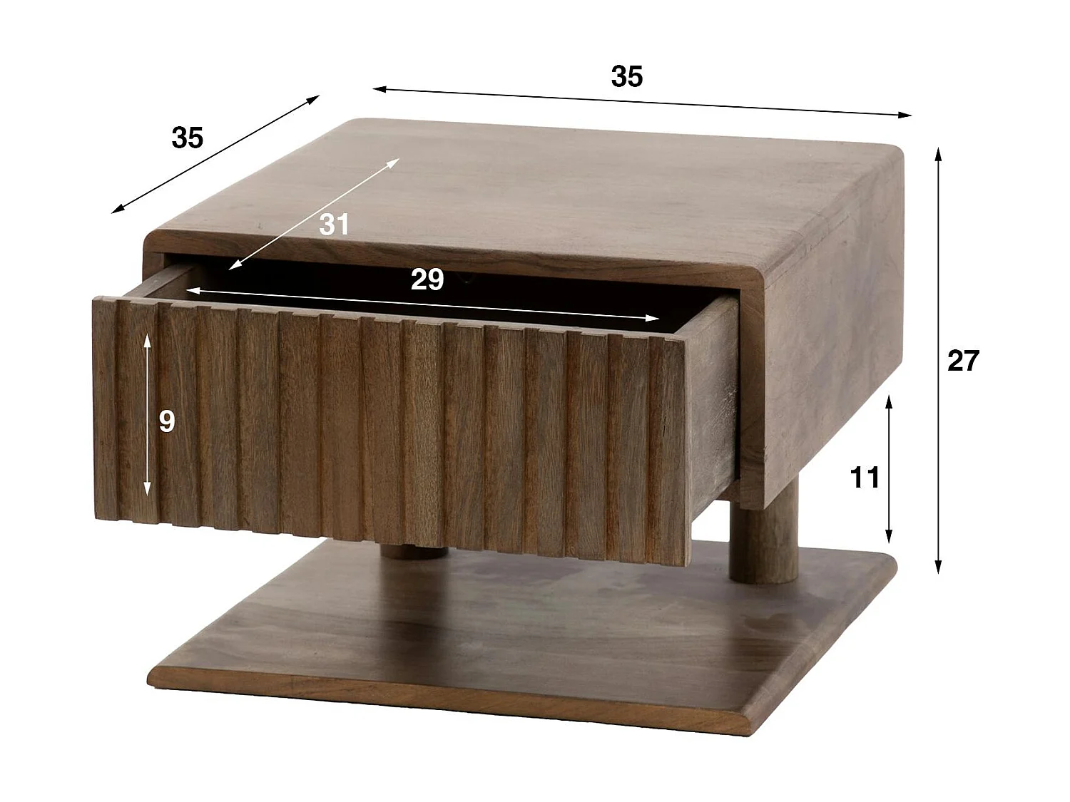 Table de chevet murale bois brun, tiroir & étagère NAKO