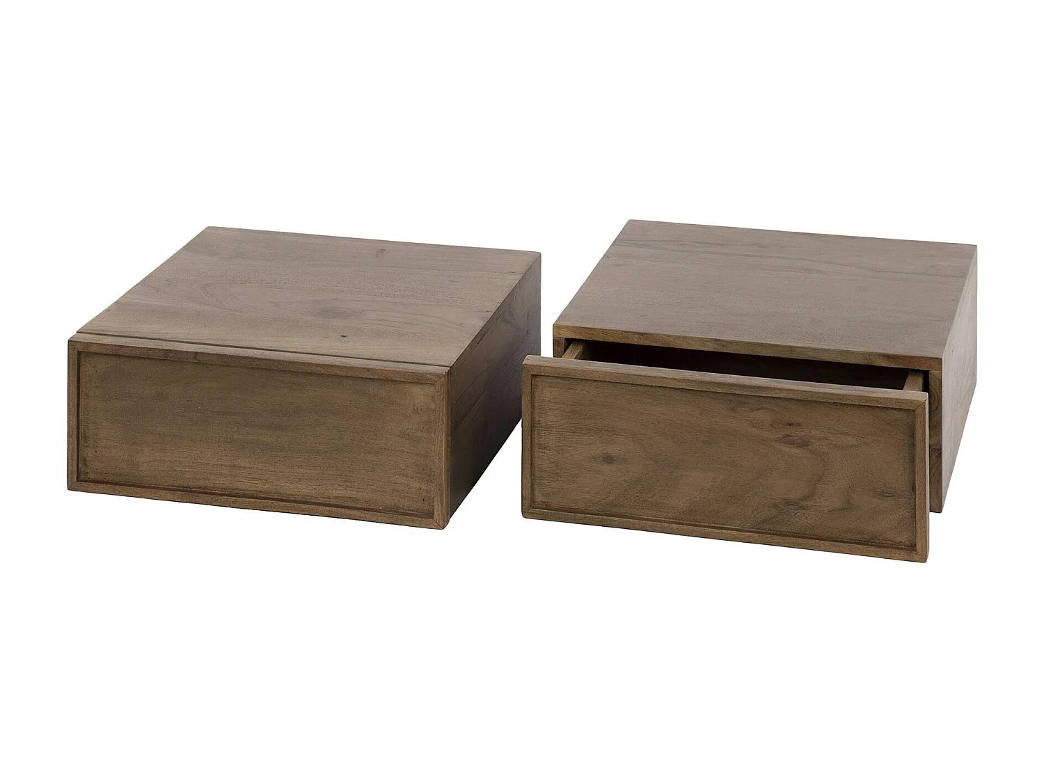 Table de chevet murale bois brun, tiroir mouluré (x2) NAKO