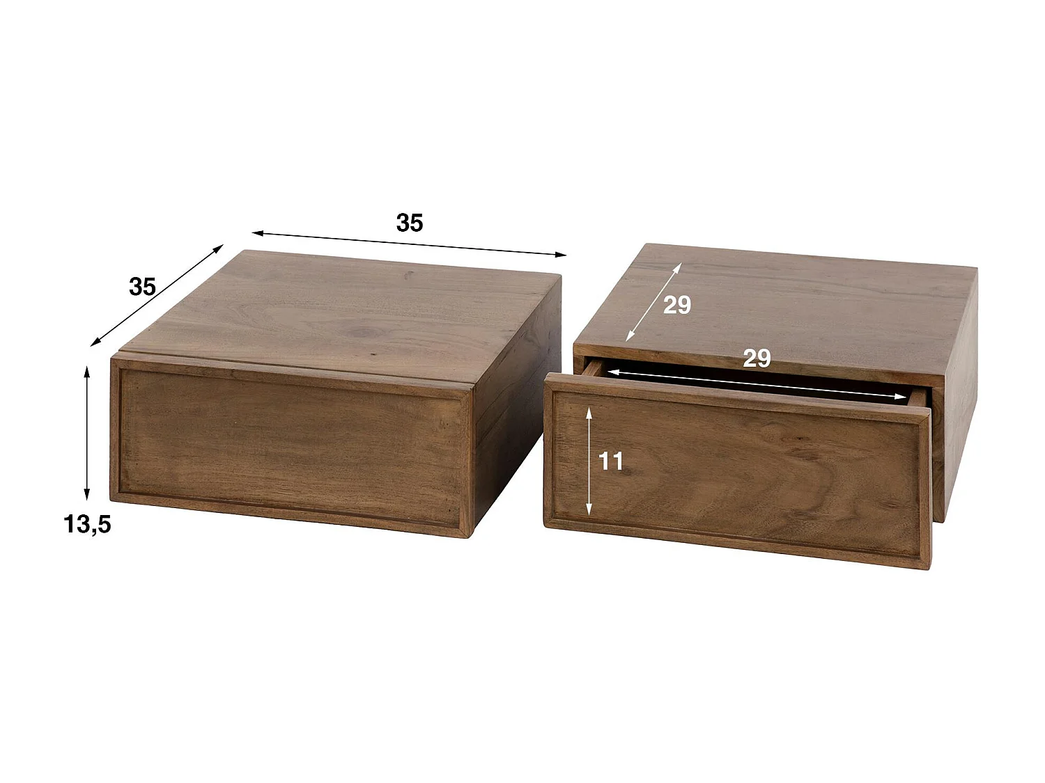 Table de chevet murale bois brun, tiroir mouluré (x2) NAKO