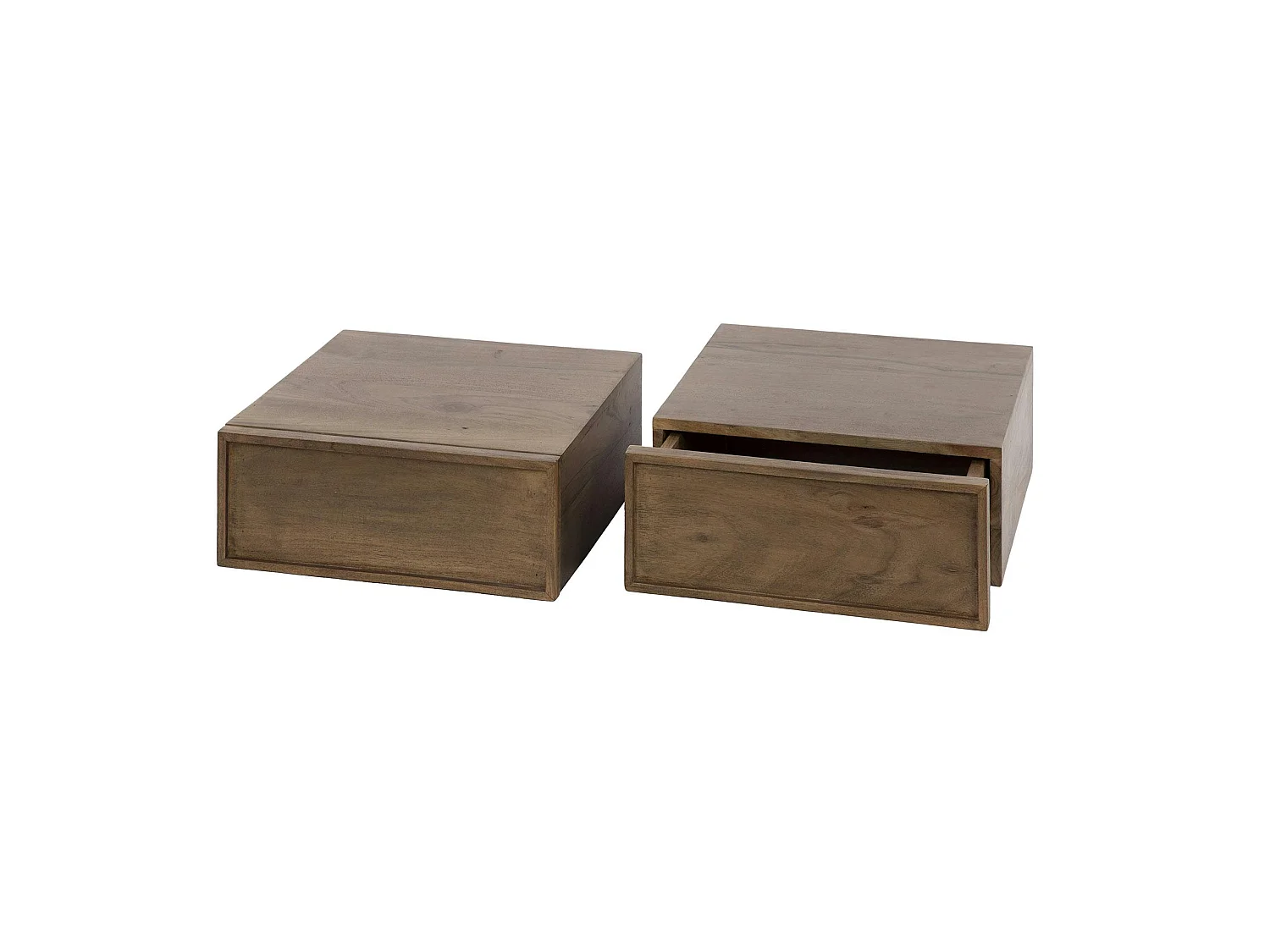 Table de chevet murale bois brun, tiroir mouluré (x2) NAKO
