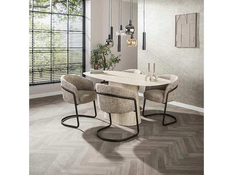 Table céramique effet travertin, bords ronds 180 cm ASCOLI